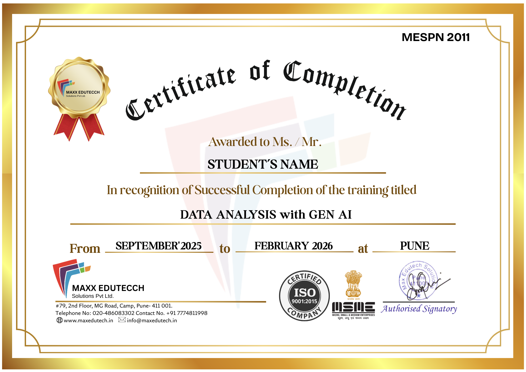Maxx Edutecch Certificate of Completion